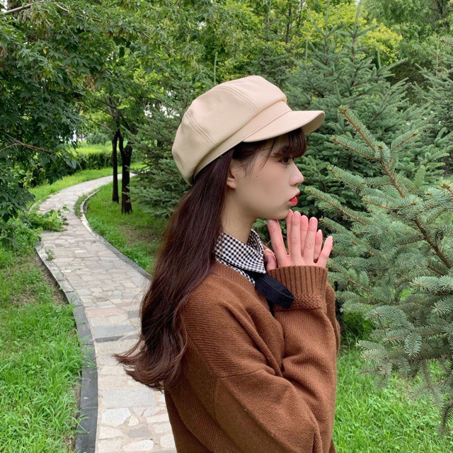 Mũ Beret Da ⚡️FREESHIP⚡️Giảm 10k Khi Nhập [MULU10K0] Nón Nồi Da Nữ Có Cạp Viền