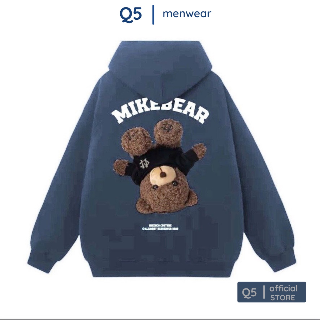 Áo Khoác Hoodie Nam Nữ Q5 in hình gấu ngược Mikebear, chất nỉ bông giữ ấm, form rộng, unisex