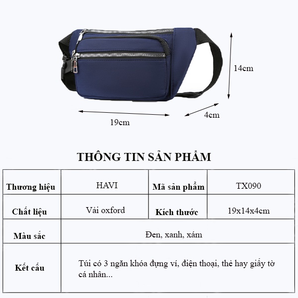 Túi Bao Tử Đeo Hông, Đeo Chéo Nam Nữ Vải Oxford Chống Nước Thời Trang Cá Tính TX090