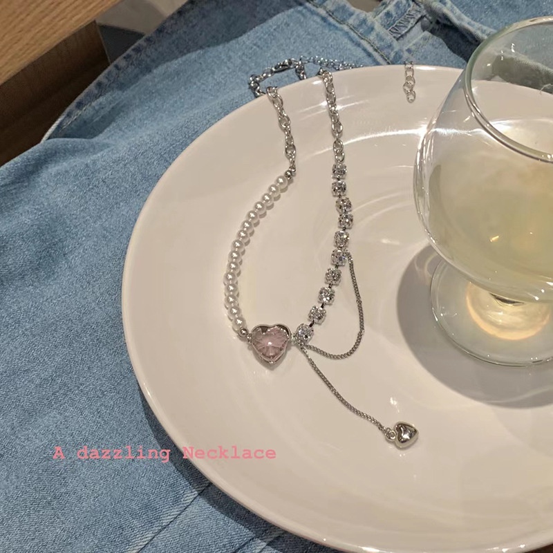 Vòng cổ Mặt Trái Tim Đính Đá Và Ngọc Trai Y2k Thời Trang