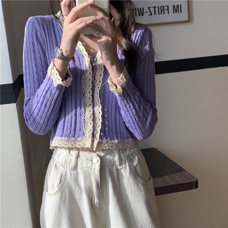 Áo Khoác Cardigan Dệt Kim Tay Dài Viền Ren Kiểu Retro Thời Trang Cho Nữ 8 Màu Lựa Chọn | BigBuy360 - bigbuy360.vn