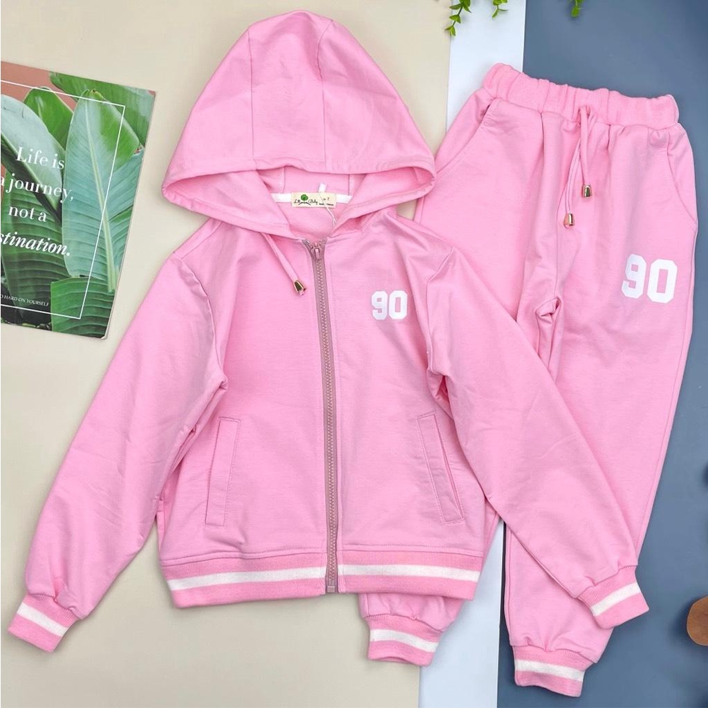 Bộ quần áo chất nỉ LITIBABY kéo khóa in số 90, chất nỉ da cá bền đẹp, ấm. Mã PH346