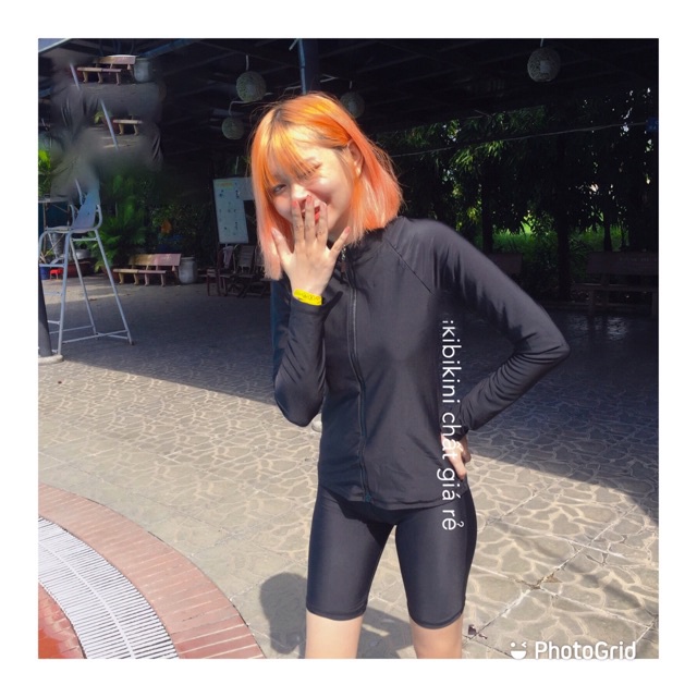 Đồ bơi nữ 2 mảnh tay dài quần lửng kín đáo đi biển đi bơi bikini thun lạnh dây kéo che khuyết điểm | DBN006