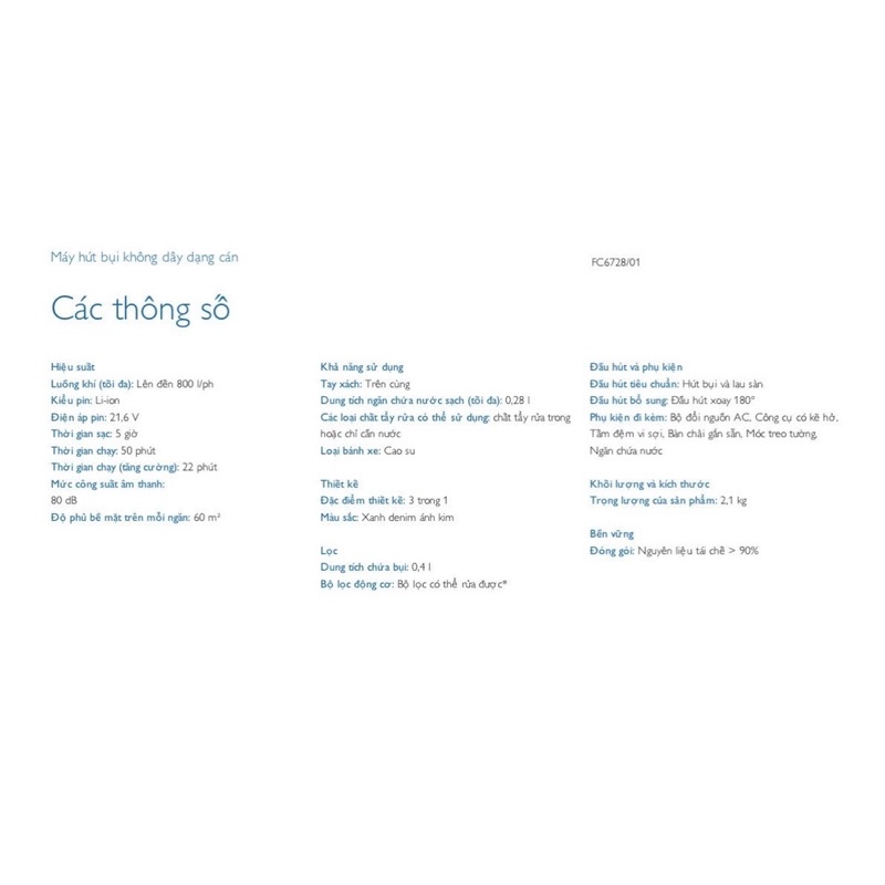Mây hút bụi không dây dạng cán Philips FC6728 - Hàng chính hãng - Bảo hành 24 tháng