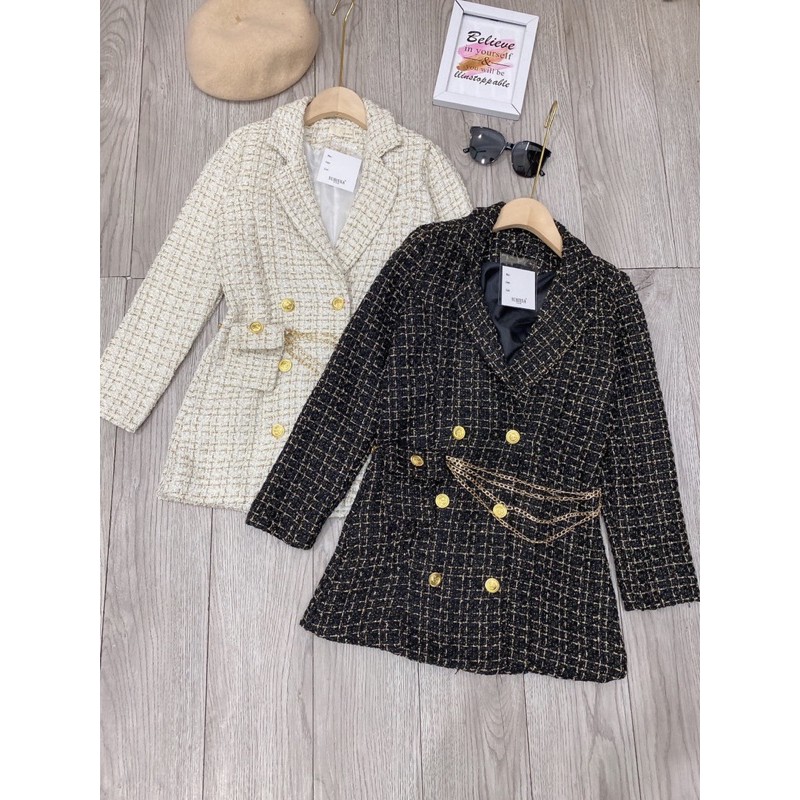 [Siêu Hot] Áo Dạ Kẻ Nhũ Kèm Túi Đai Xích, Áo Dạ Vest 2 Màu Siêu Xinh Có Ảnh Thật Kèm Video | BigBuy360 - bigbuy360.vn