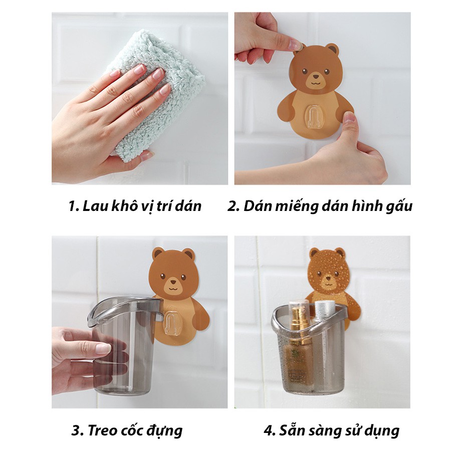 Cốc đựng bàn chải đánh răng hình gấu nâu Teddy dễ thương dán tường siêu chắc BMBooks