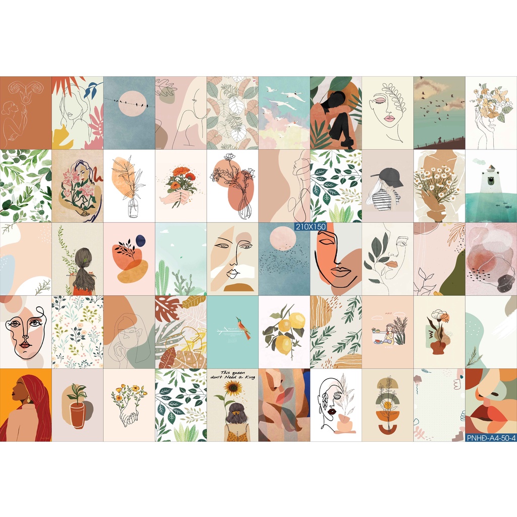 Combo Set 50 tờ Decal dán tường trang trí khổ A4,A5 - Trang trí Phòng ngủ Hiện đại PNHĐ4