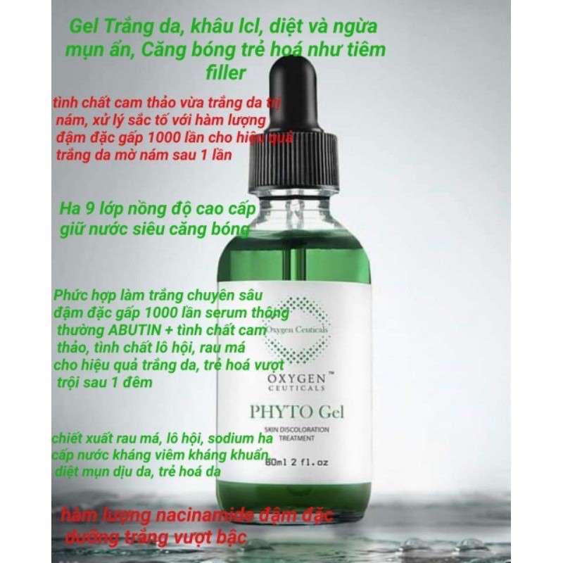 Serum dưỡng trắng se khít lỗ chân lông Oxygen Ceuticals Phyto Gel [60ml]