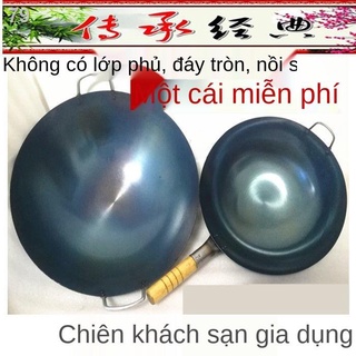 Chảo thiếc, chảo tay cầm bằng gỗ, chảo sắt lớn, chảo sắt rèn đáy tròn chuyên dụng cho quán ăn khách sạnQ