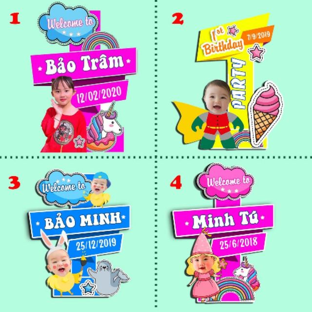 Cây Welcome có chèn hình chibi của bé ( khách đặt kèm phụ kiện trên 200k giảm thêm 15% sản phẩm thiết kế )