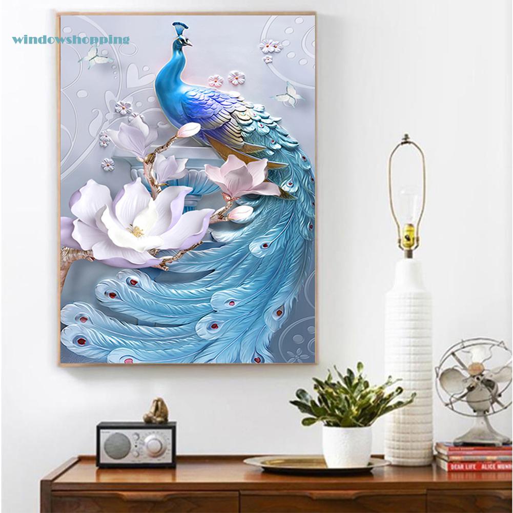 Bộ tranh đính đá tự làm hình con công 3D treo tường trang trí nhà cửa