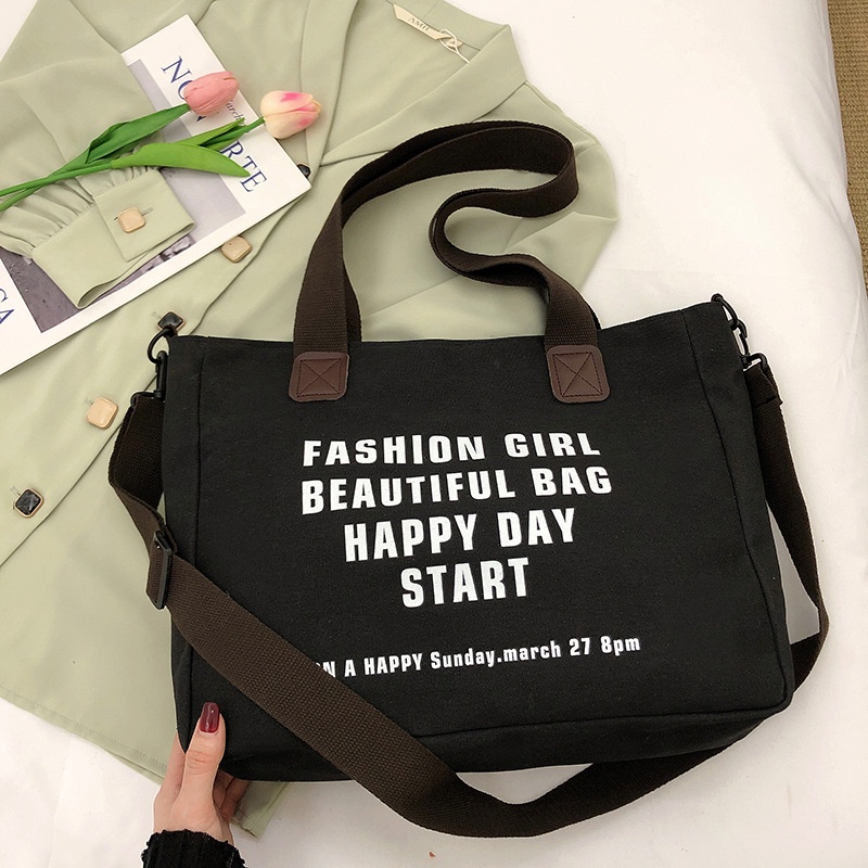 Túi Xách Canvas Cỡ Lớn In Chữ Thời Trang Cho Nữ Sinh