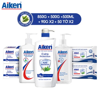 Combo gia đình sạch khuẩn chiết trà xanh Aiken số 4