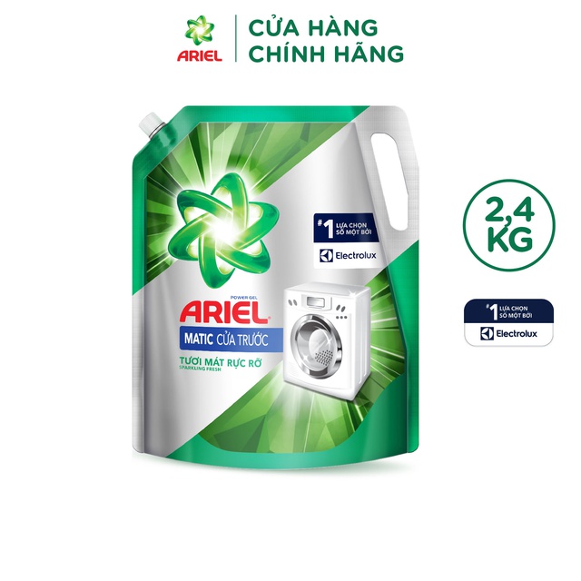 Nước giặt Ariel Matic cho máy giặt cửa trước túi 2.4kg hương tươi mát rực rỡ (MỚI)