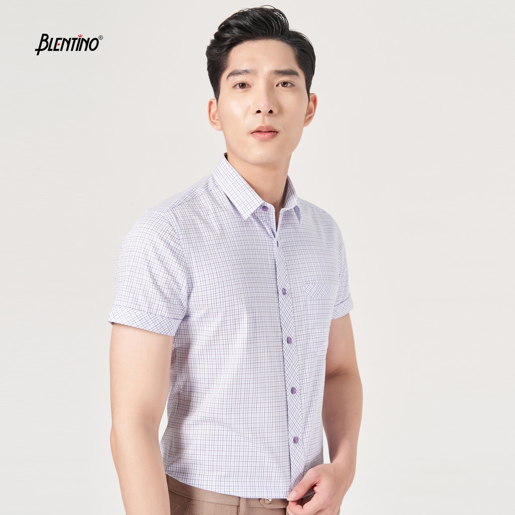 Áo sơ mi nam tay ngắn thương hiệu Blentino ,Chất liệu cotton ,dệt kẻ sọc trẻ trung BCV09(2)