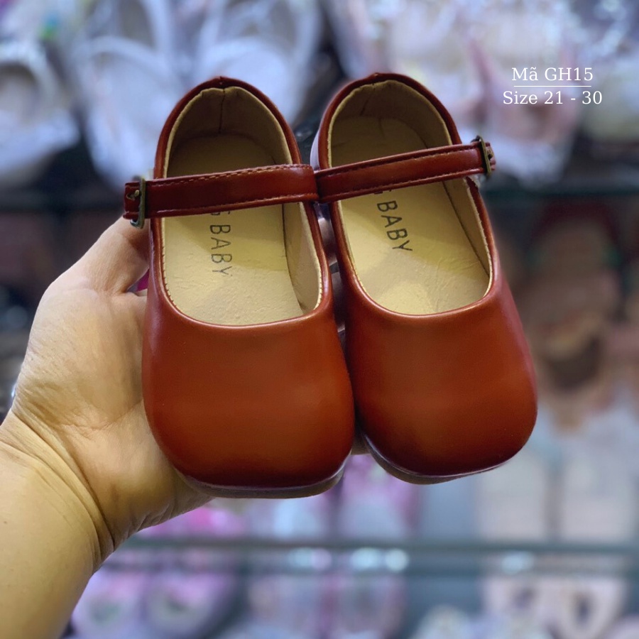 Giày búp bê cho bé gái 1 - 5 tuổi da mềm màu đỏ đô duyên dáng phong cách Vintage dễ thương GH15