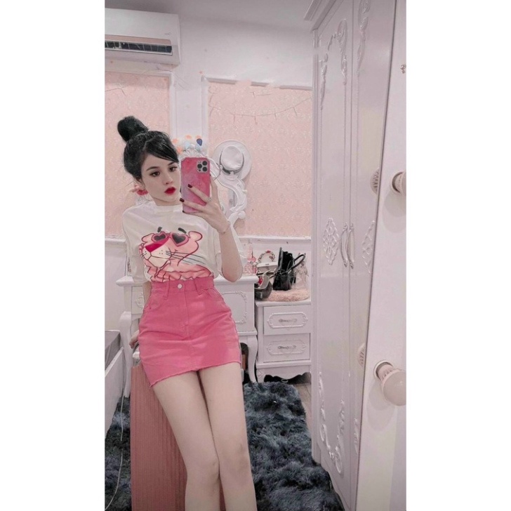 Set áo hổ PINK chân váy ngắn chữ a hồng sen set chân váy nữ BN253 0322
