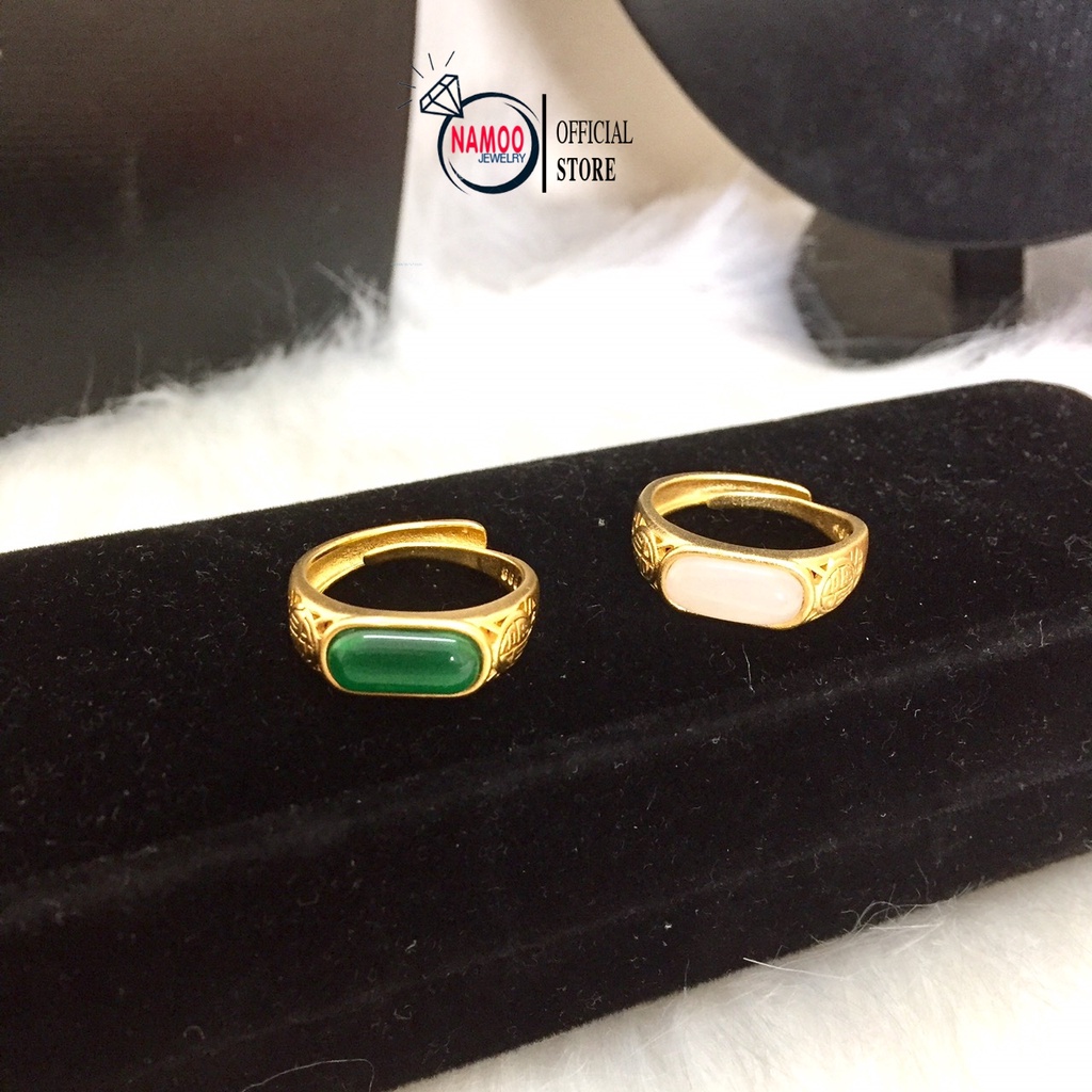 Nhẫn Mặt Ngọc Cao Cấp N022, Nhẫn Nam Nữ Mạ Vàng Namoo Jewelry