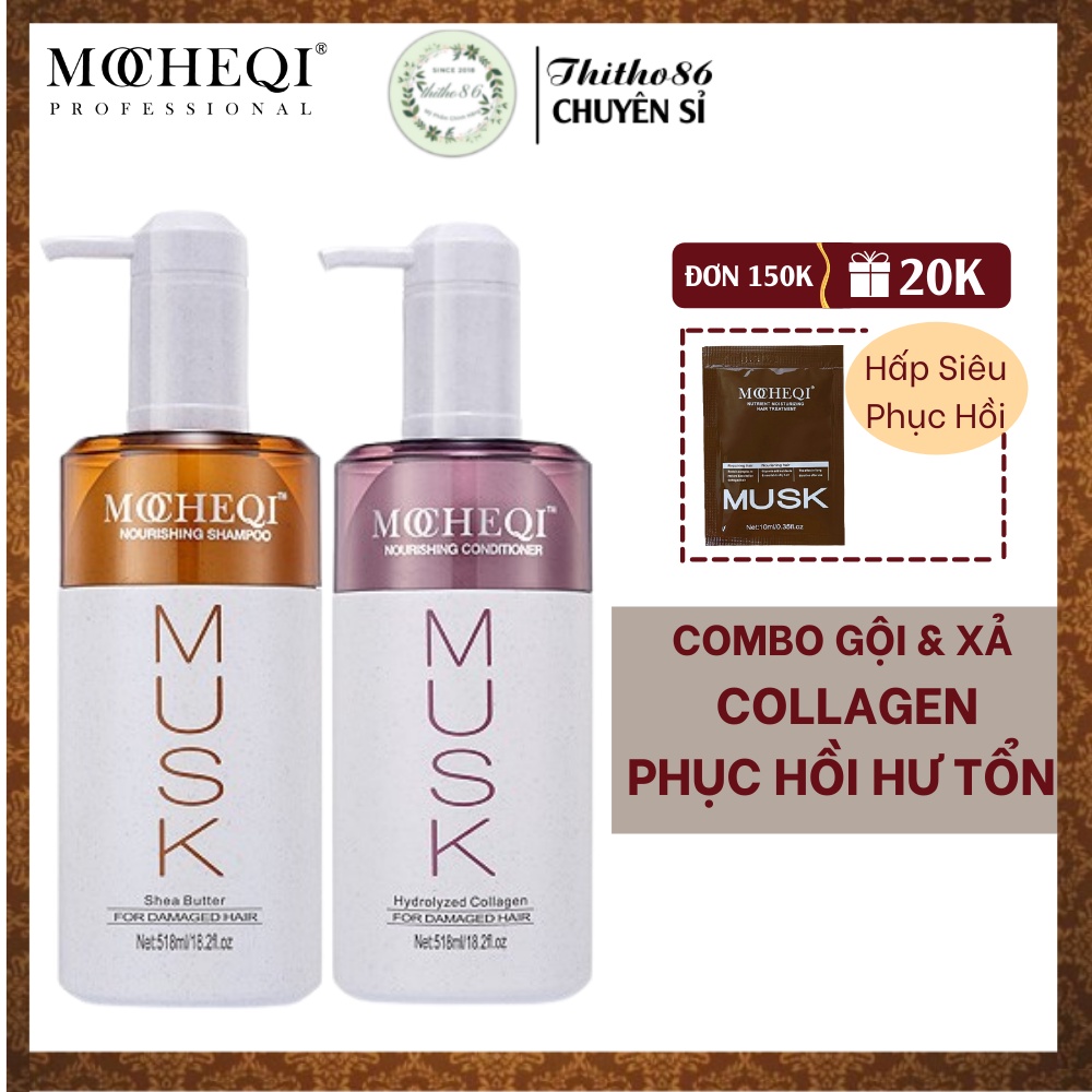 Bộ Dầu Gội Xả Collagen Phục Hồi Hư Tổn MOCHEQI MUSK 518ml x 2