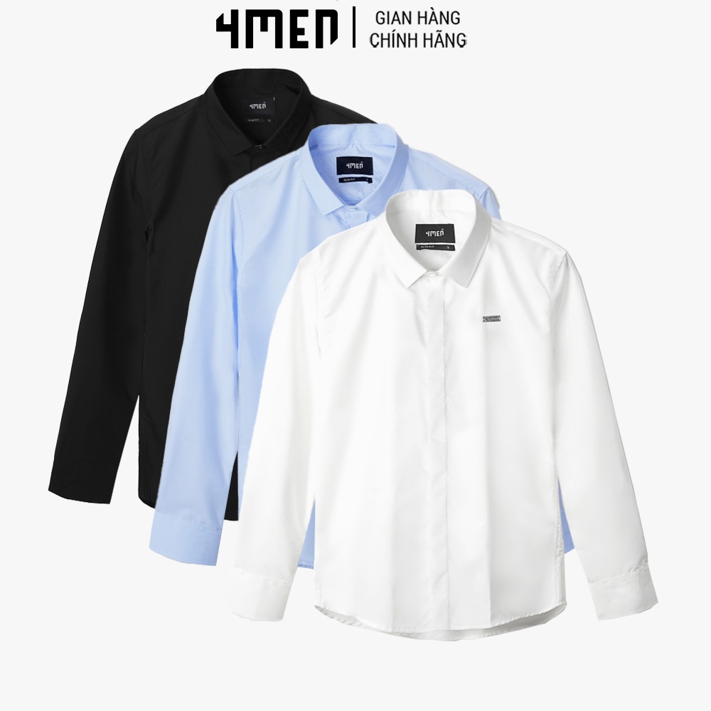 Áo Sơ Mi Nam Form Regular Nẹp Giấu Nút 4MEN ASM102 dài tay cổ bẻ truyền thống, vải cotton thoáng mát, mềm mịn chống nhăn