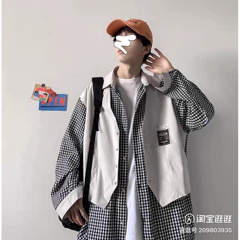 Áo khoác áo vest gile phối áo sơ mi caro trắng đen ulzzang unisex oversized Hàn Quốc street style nam nữ