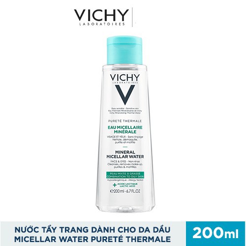 Nước Tẩy Trang Da Dầu &amp; Da Hỗn Hợp  Vichy Mineral Micellar Water 200ML