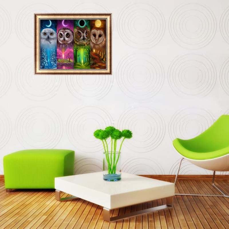 Bộ Tranh Đính Đá 5D Tự Làm Hình Chim Cú Trang Trí Nhà Cửa