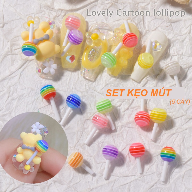 Set 5 Kẹo Mút Đủ Màu Trang Trí Móng