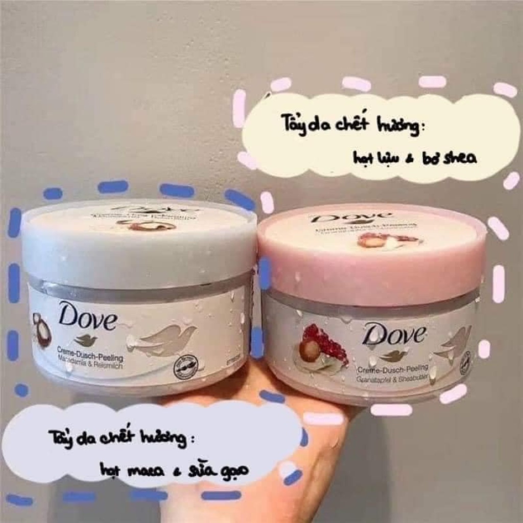 Tẩy da chết body Dove loại bỏ làn da sần sùi, giúp da trắng mịn màng, cải thiện viêm lỗ chân lông bản Đức 225g