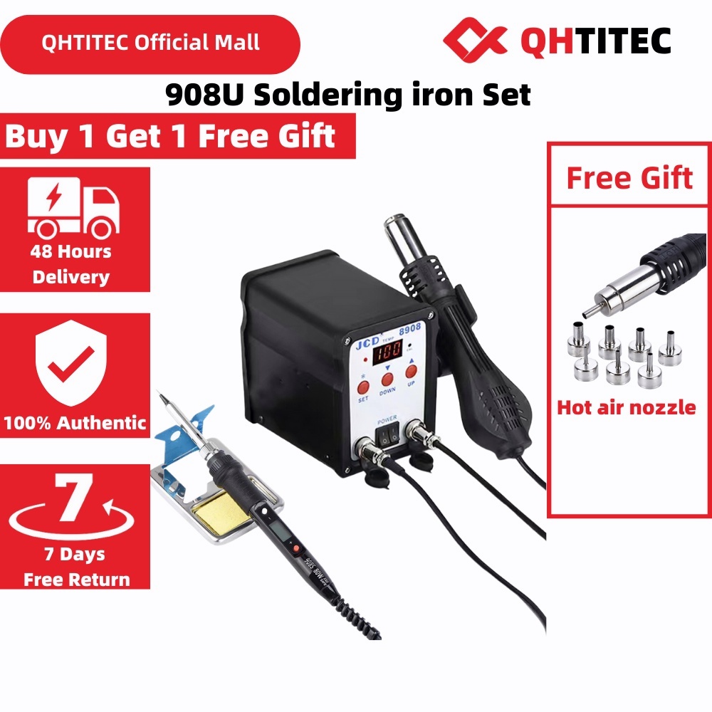 Súng Hàn Khí Nóng Kỹ Thuật Số 2 Trong 1 JCD 8908 Màn Hình LCD / Thổi Khí Nóng / Sửa Chữa Điện Thoại Di Động Kèm 3 Đầu Hàn Khí Nóng