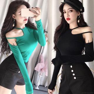 Áo thun nữ tay dài khoét vai thời trang mùa thu