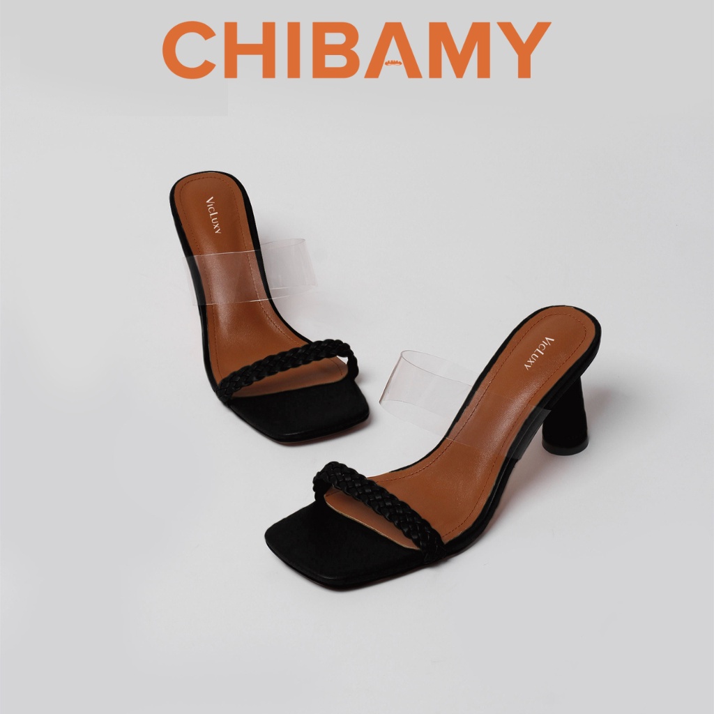 Sandal nữ gót Tháp Trụ Tròn bọc đồng cao cấp cao 7cm, kết hợp quai tết mảnh và quai trong hiệu CHIBAMY