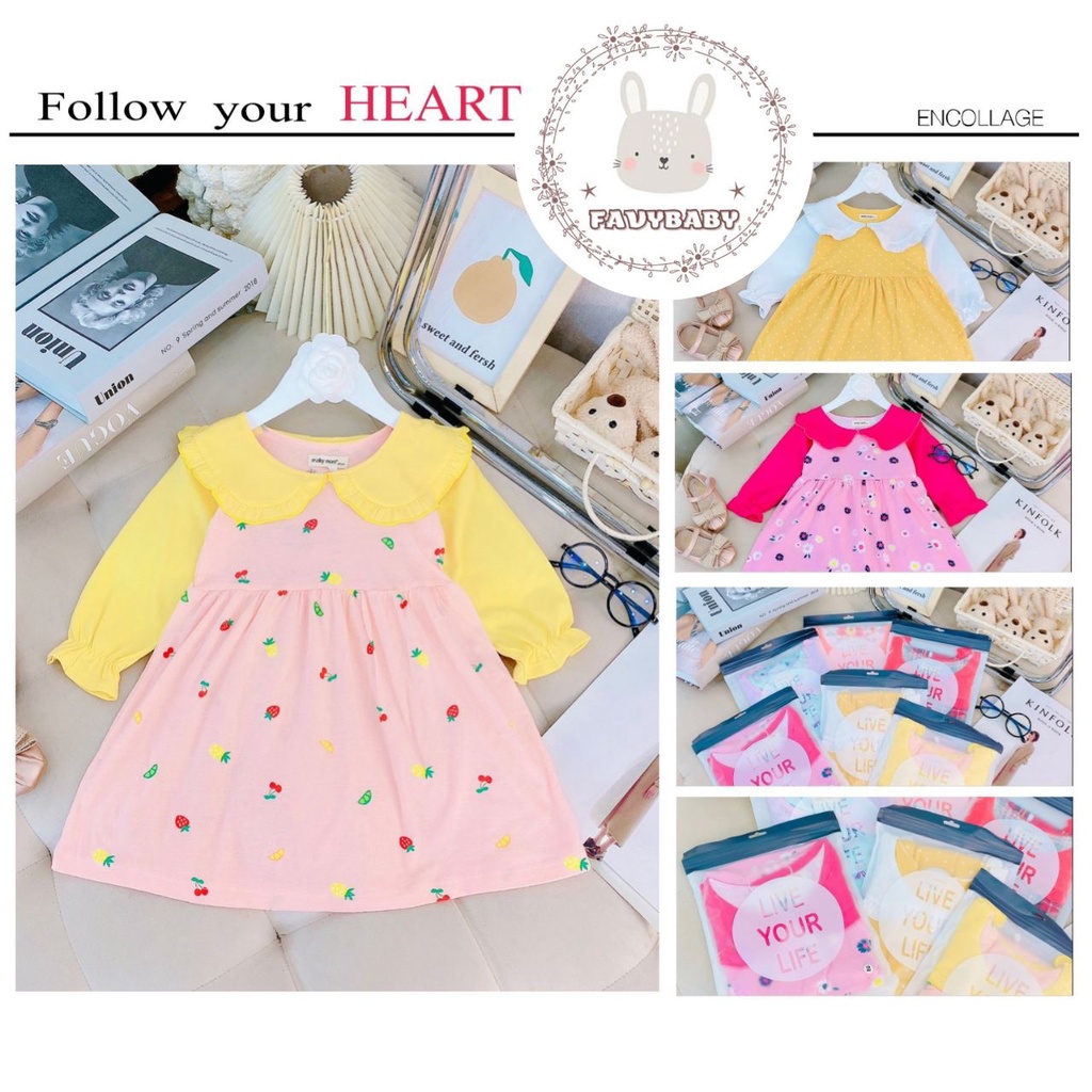 Váy Đầm Bé Gái MINKY MOM Chính Hãng COTTON Tay Dài Phối Cổ Lá Sen Đáng Yêu Hoa Văn Cute Bé 0 1 2 3 4 5 Tuổi - Favybaby