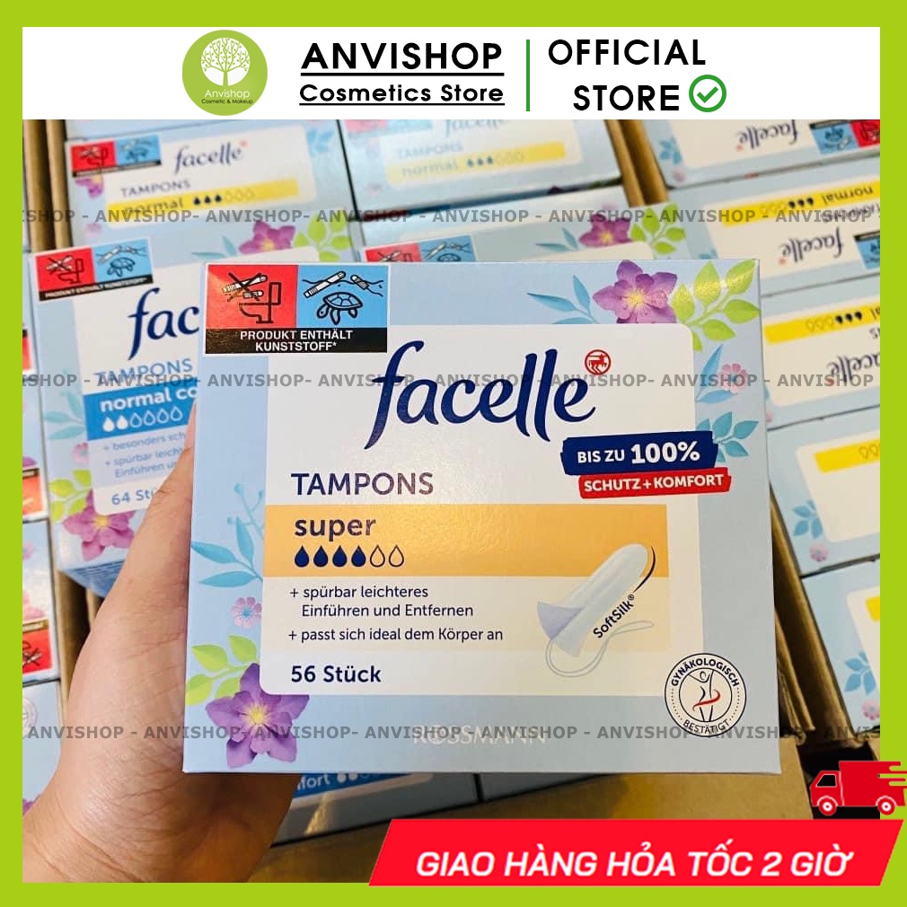 Băng vệ sinh Tampon Facelle đầy đủ size hàng Đức siêu mềm thấm hút cao - BĂNG VỆ SINH DẠNG NÚT- BVS