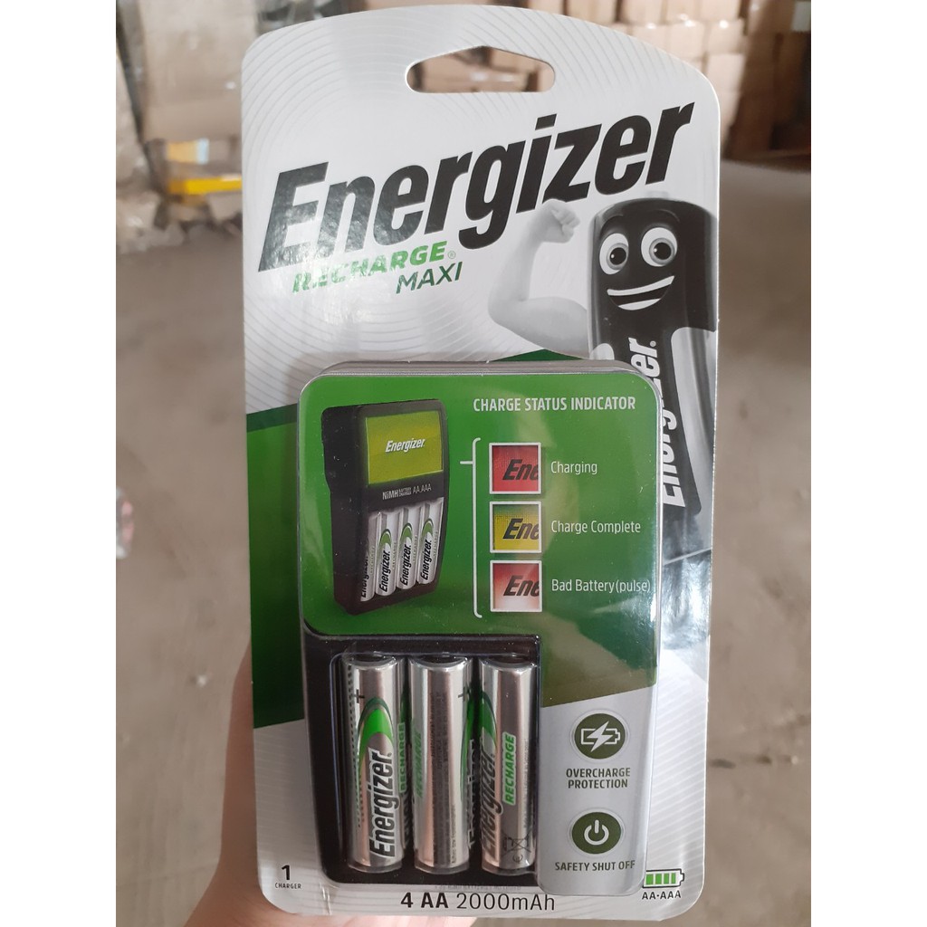 Bộ sạc Energizer Charger kèm 4 pin Ener AA 2000mAh, tự ngắt sạc (CHVCM4)