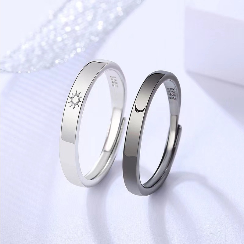 2 Pieces Set Of Adjustable Open Rings For Couples Matching Sun Moon Friendship YKT