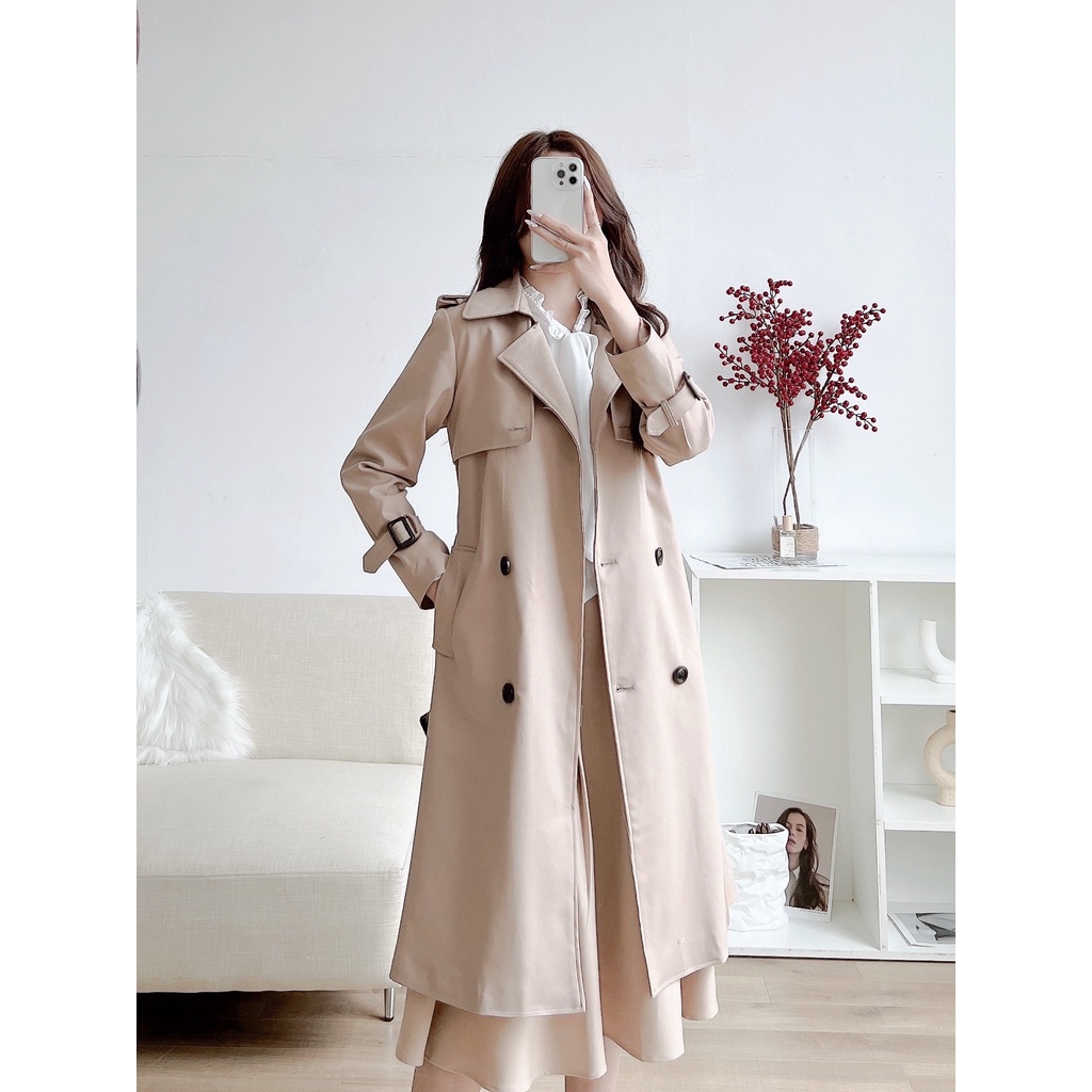 Áo măng tô nữ dáng dài chất kaki - áo trench coat dáng dài nữ thắt đai 115