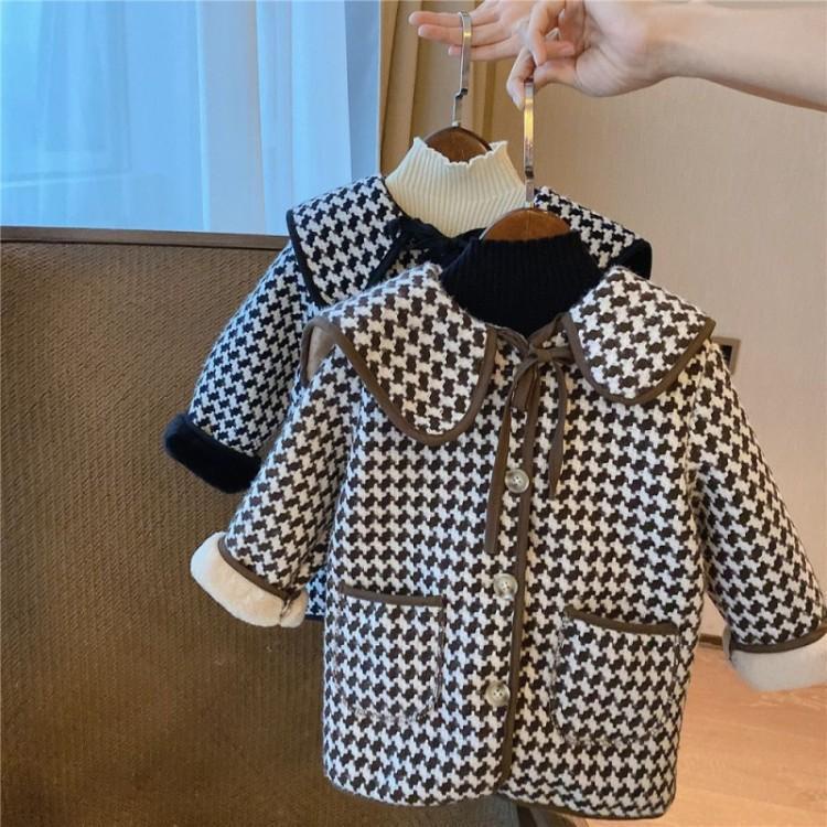 Áo Khoác Len Phối Nhung Dày Cài Nút Thời Trang Mới 2022 Cho Bé Gái