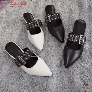 [Giá hủy diệt] Dép/ Sục  Mũi Nhọn Da Mềm Quai Đinh Đế 2p Siêu Chất – SuBim.Store – gót 2p, da mềm mịn