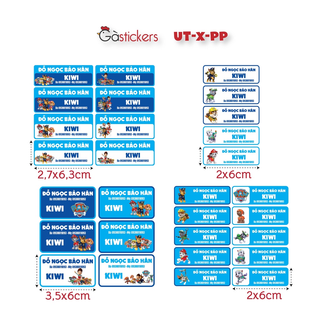 Sticker ủi áo in tên trẻ em GaStickers UT-X-PP bộ 29 miếng nhiều kích thước