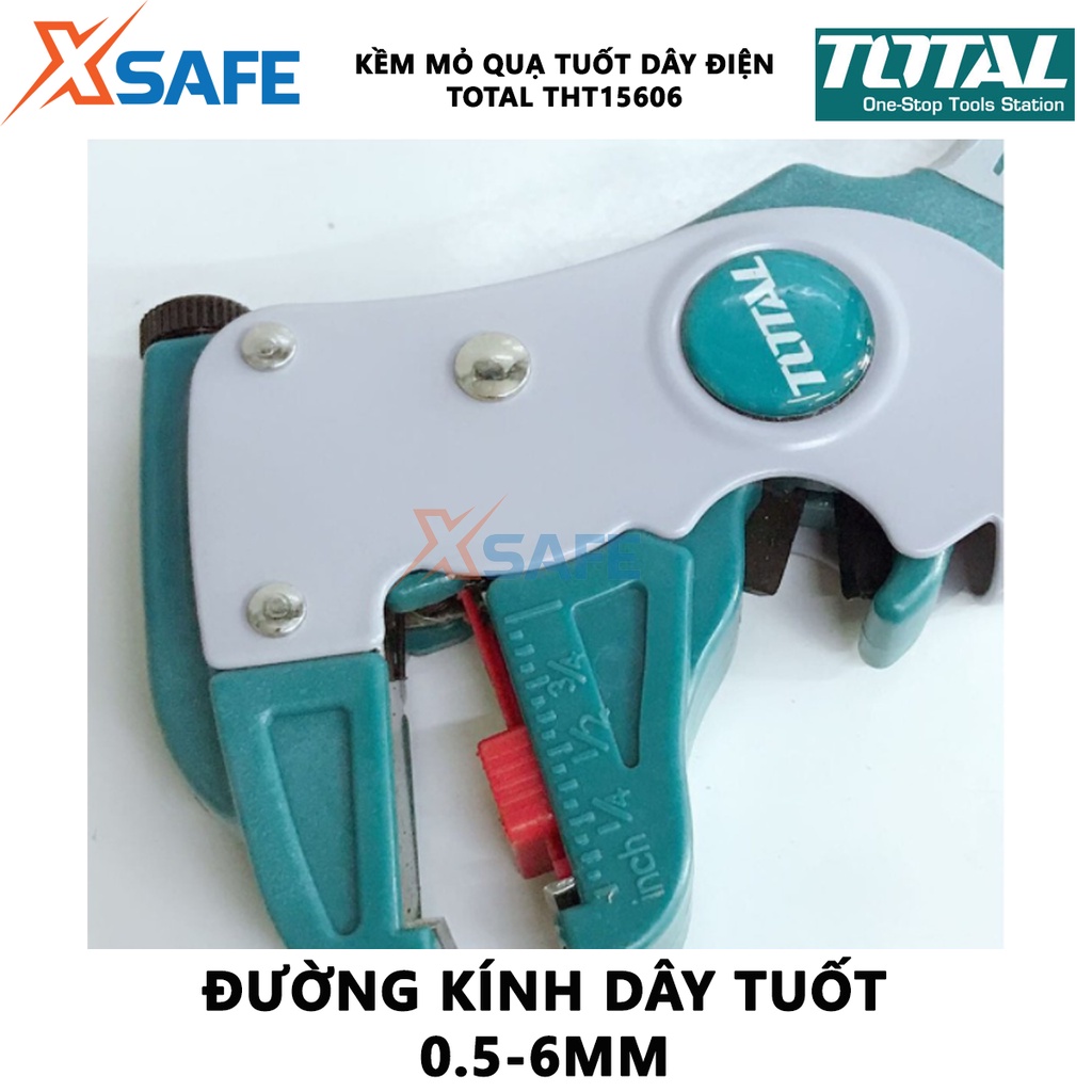 Kềm tuốt dây điện mỏ quạ TOTAL THT15606 Kìm tuốt dây Đường kính đầu tuốt 0.5mm~6mm Chất liệu 65Mn Kích thước 175*85mm
