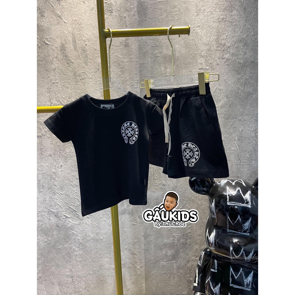 Set quần áo chorme heart cho bé , bộ áo thun trẻ em unisex , Kid_genZ