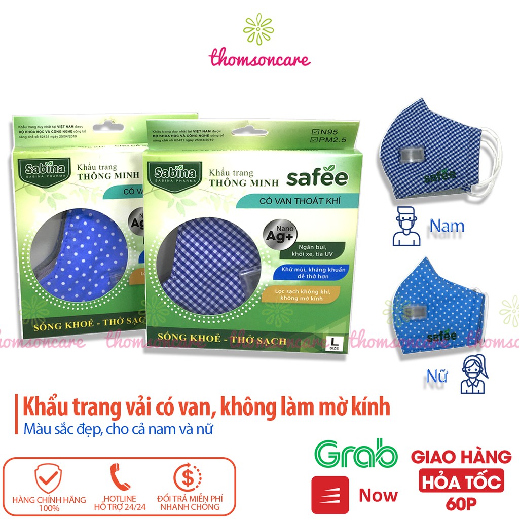 Khẩu trang vải có van thoát khí và đệm mũi, dễ thở, kháng khuẩn y tế từ Nano bạc Safee