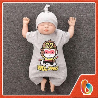 Body cộc tay kèm mũ cho bé trai, bé gái, trẻ sơ sinh tôn ngộ không khỉ xám [BDC3-XÁM]