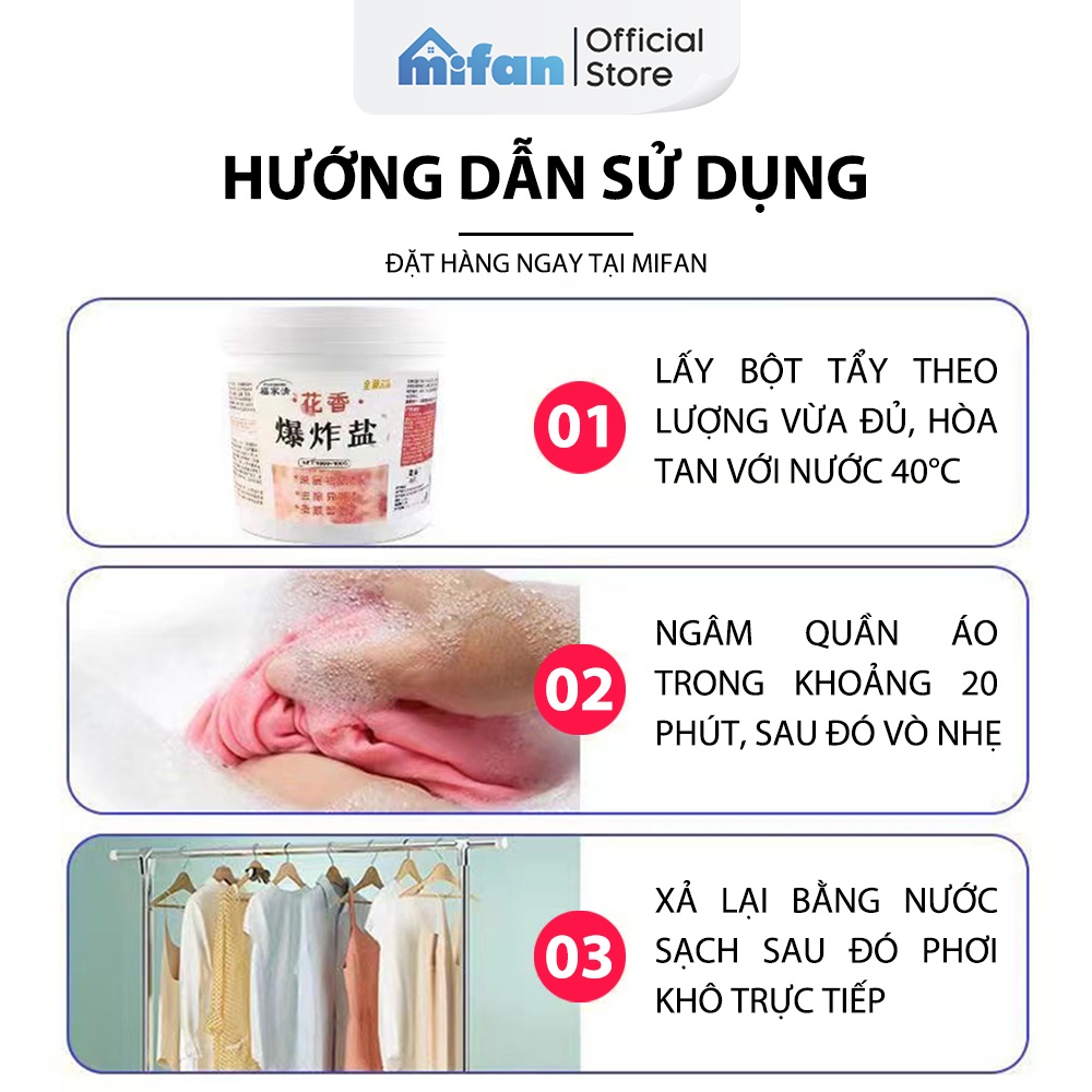 Bột Tẩy Trắng Quần Áo Thần Thánh 1100gr Mifan - Làm sạch vải ố vàng, vết bẩn khó giặt - An toàn, không phai màu