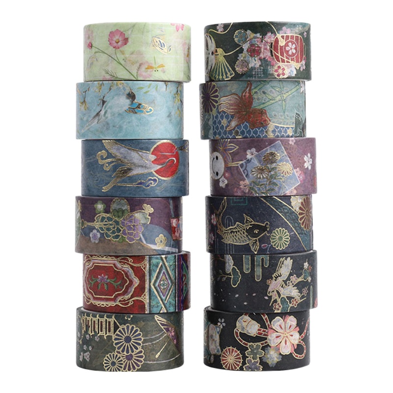 Bộ 12 Cuộn Băng Keo Mạ Đồng Phong Cách Nhật Bản Độc Đáo Trang Trí Sổ Tay / Thủ Công DIY