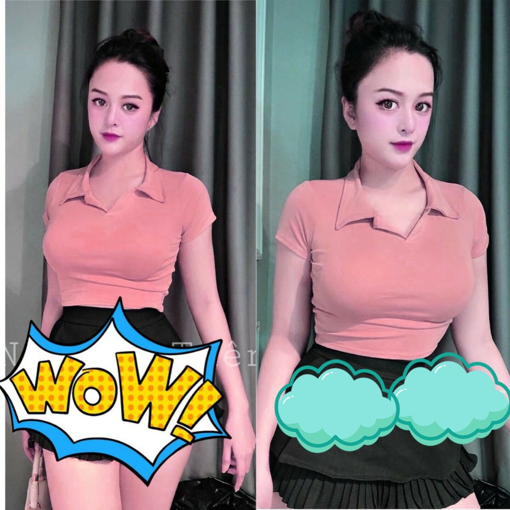 Áo croptop ❄ FREESHIP ❄ Áo phông nữ cổ bẻ thời trang XIXO mã ATN0015