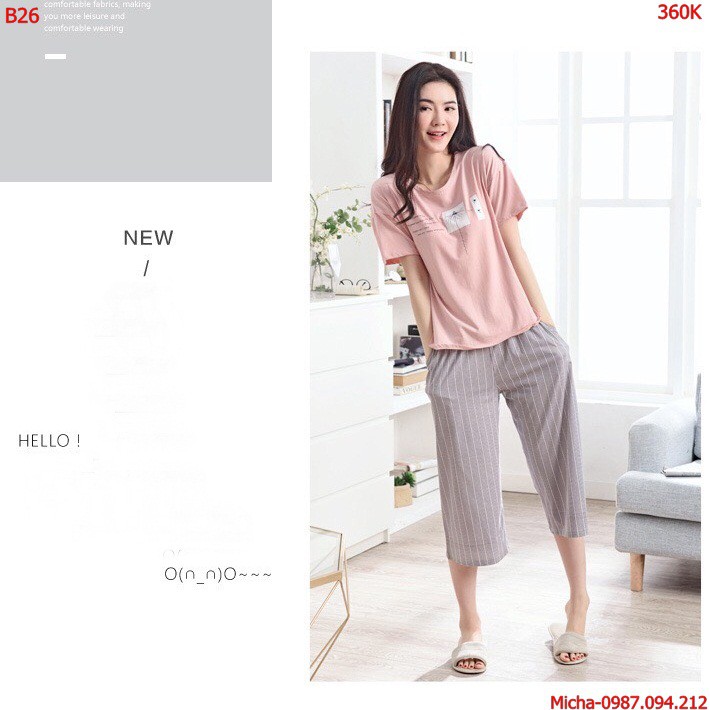 Bộ mặc nhà cotton hồng ghi - Micha B26