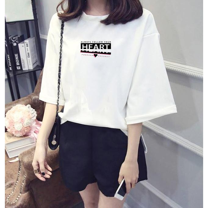 Áo thun tay lỡ Hàn Quốc form rộng in hình heart breaker vải dày mịn TEEWO145