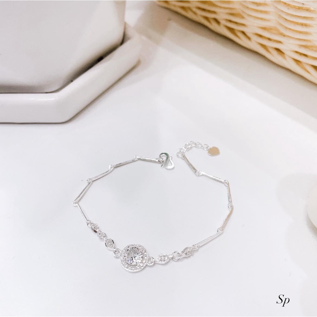 Lắc tay nữ bạc ta mặt tròn gắn đá nhỏ xinh xắn, sáng đẹp - Kho sỉ bạc Nhất Linh